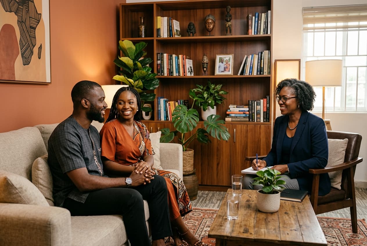 Couple in a pre-marital counseling session